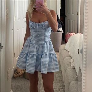 Sleeveless Blue Gingham Tiered Mini Dress
